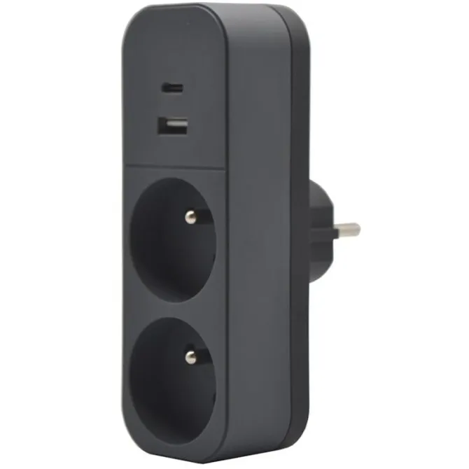 Biplite QUARX 2 prises + 1 USB-A + 1 USB-C Noire