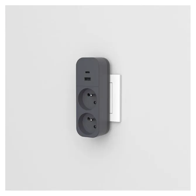 Biplite QUARX 2 prises + 1 USB-A + 1 USB-C Noire