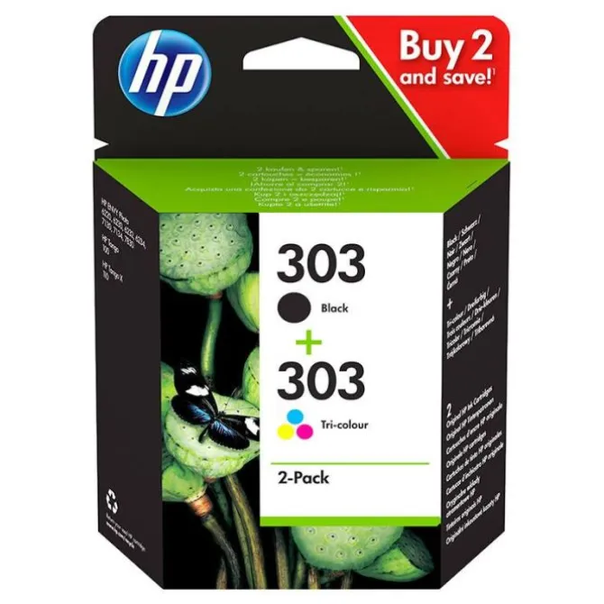 Cartouche d’encre HP 303 Pack de 2 , Noire et Trois Couleurs, Authentiques (3YM92AE)