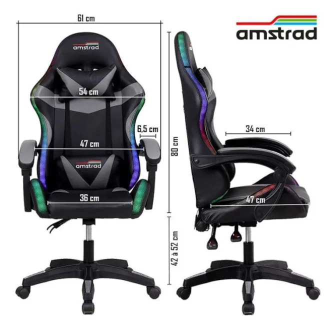 Chaise gaming AMSTRAD 900 LED Tiger Noir