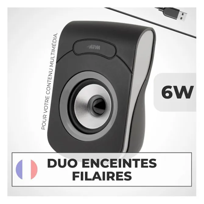 Enceintes APM Filaires USB 2.0 - Duo Haut-Parleurs PC