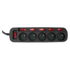 Multiprise ZENITECH 5 prises avec 6 interrupteurs Noire - Cable 3m