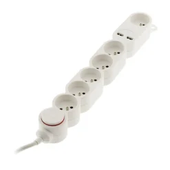 Multiprise ZENITECH 6 prises + 2 USB-A avec interrupteur Blanche - Cable 1.5m