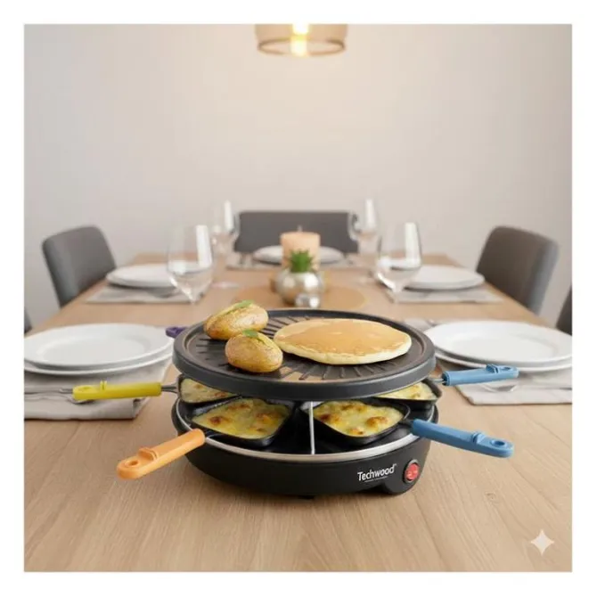 Raclette TECHWOOD 6 personnes - poelons avec manches coloré