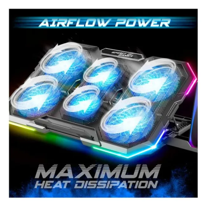 Support de refroidissement pour ordinateur SPIRIT OF GAMER Airblade 700 jusqu'à 17.6" RBG + support de téléphone